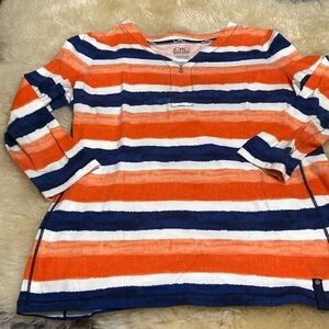 LRL orange and blue zip neck 3/4. Sleeves top